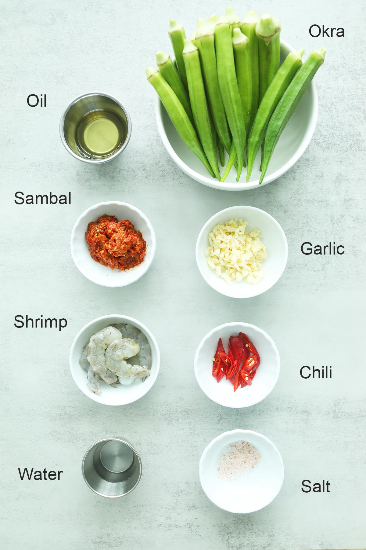 Ingredients for sambal lady's finger (okra). 