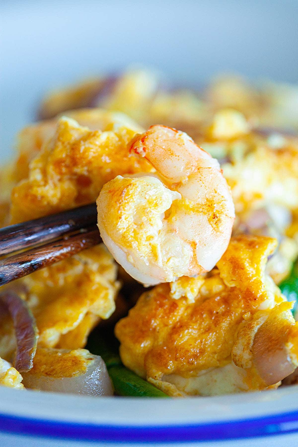 Chinese Shrimp omelet with shrimp.