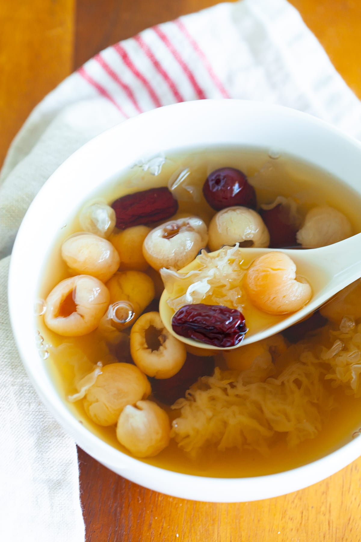 Snow Fungus Dessert Soup with longan.