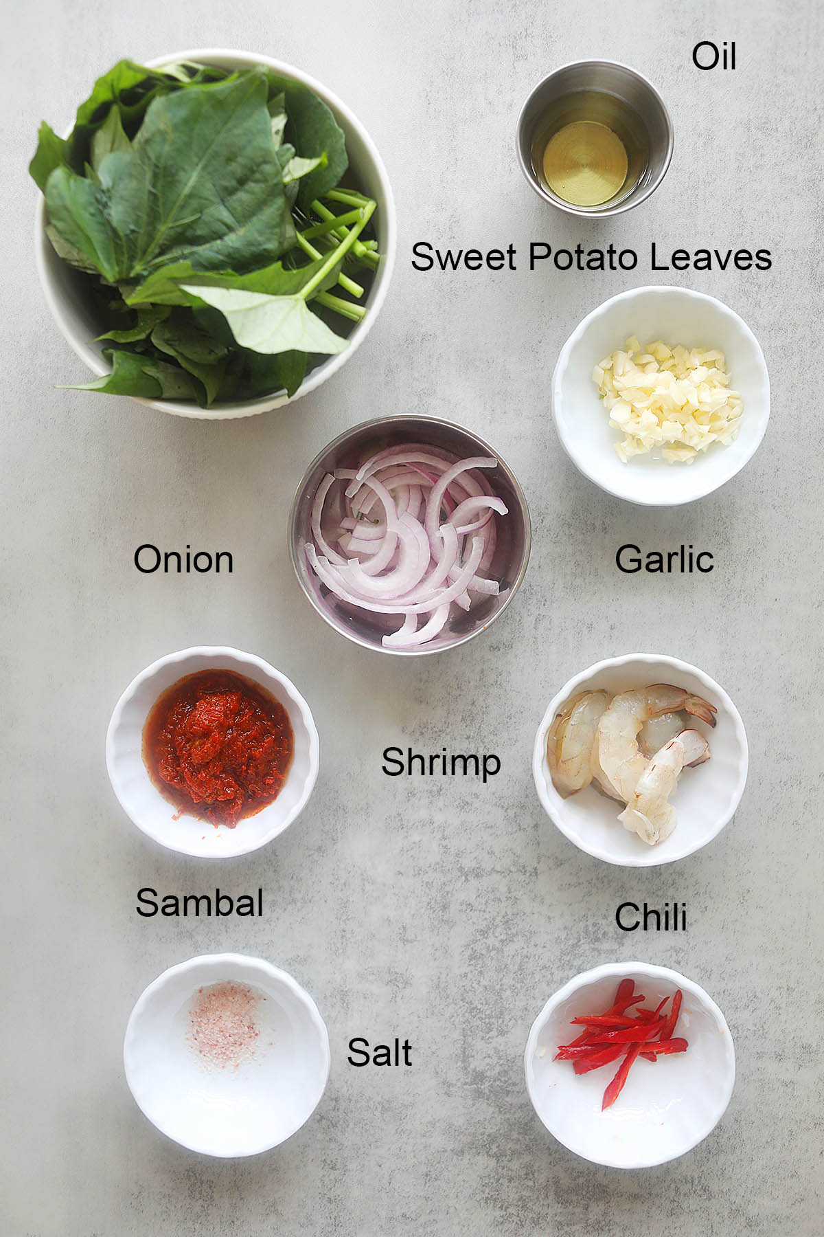 Sweet potato leaves recipe ingredients. 