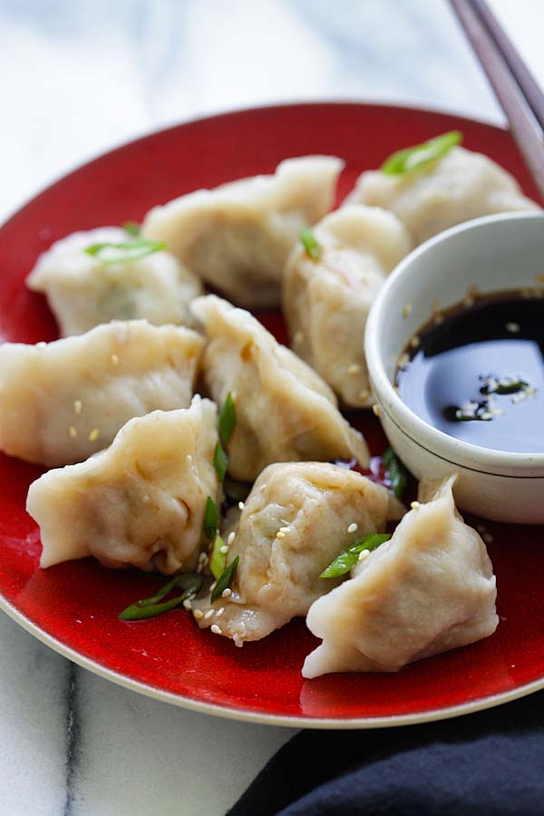 Homemade Chinese pork jiaozi.