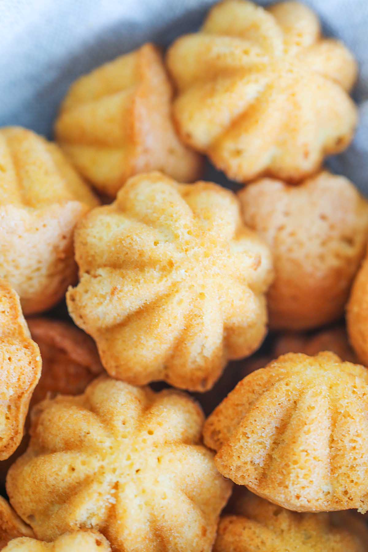 Traditional Kuih Bahulu cake baked in flower shapes.