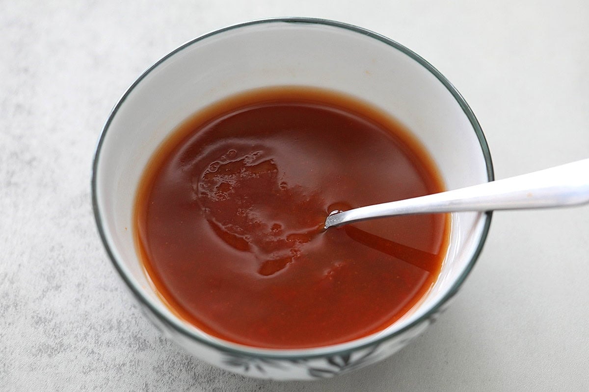 Sweet and sour sauce in a bowl.