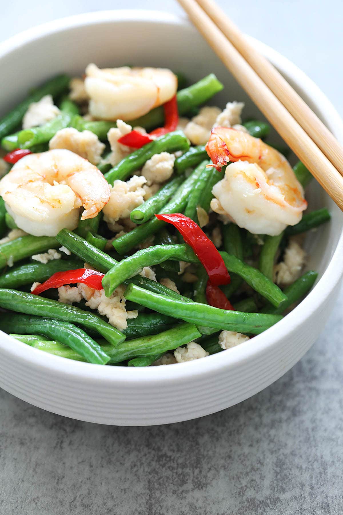 Chinese long beans served on a plate. 