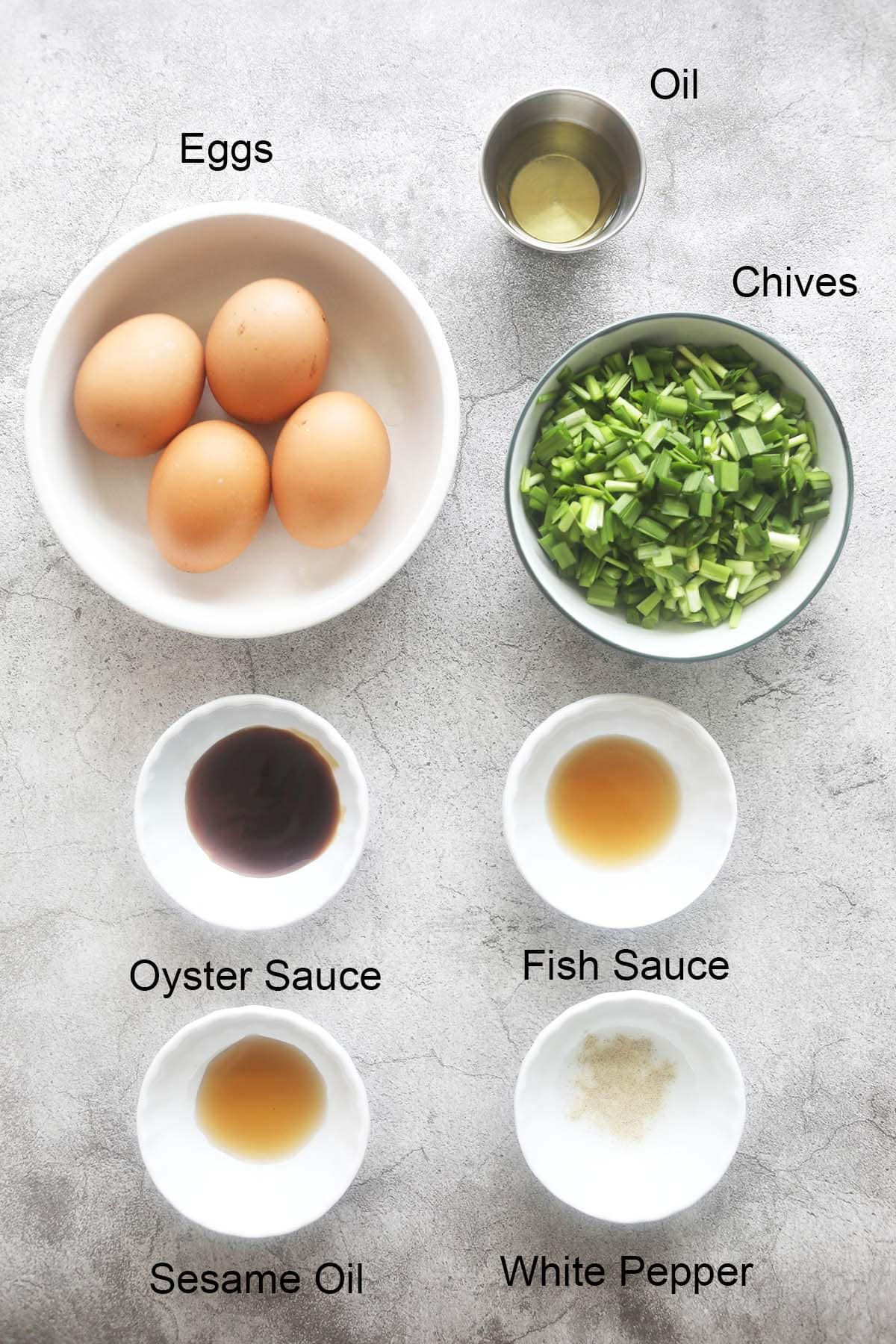 Ingredients for Chinese chives omelet. 