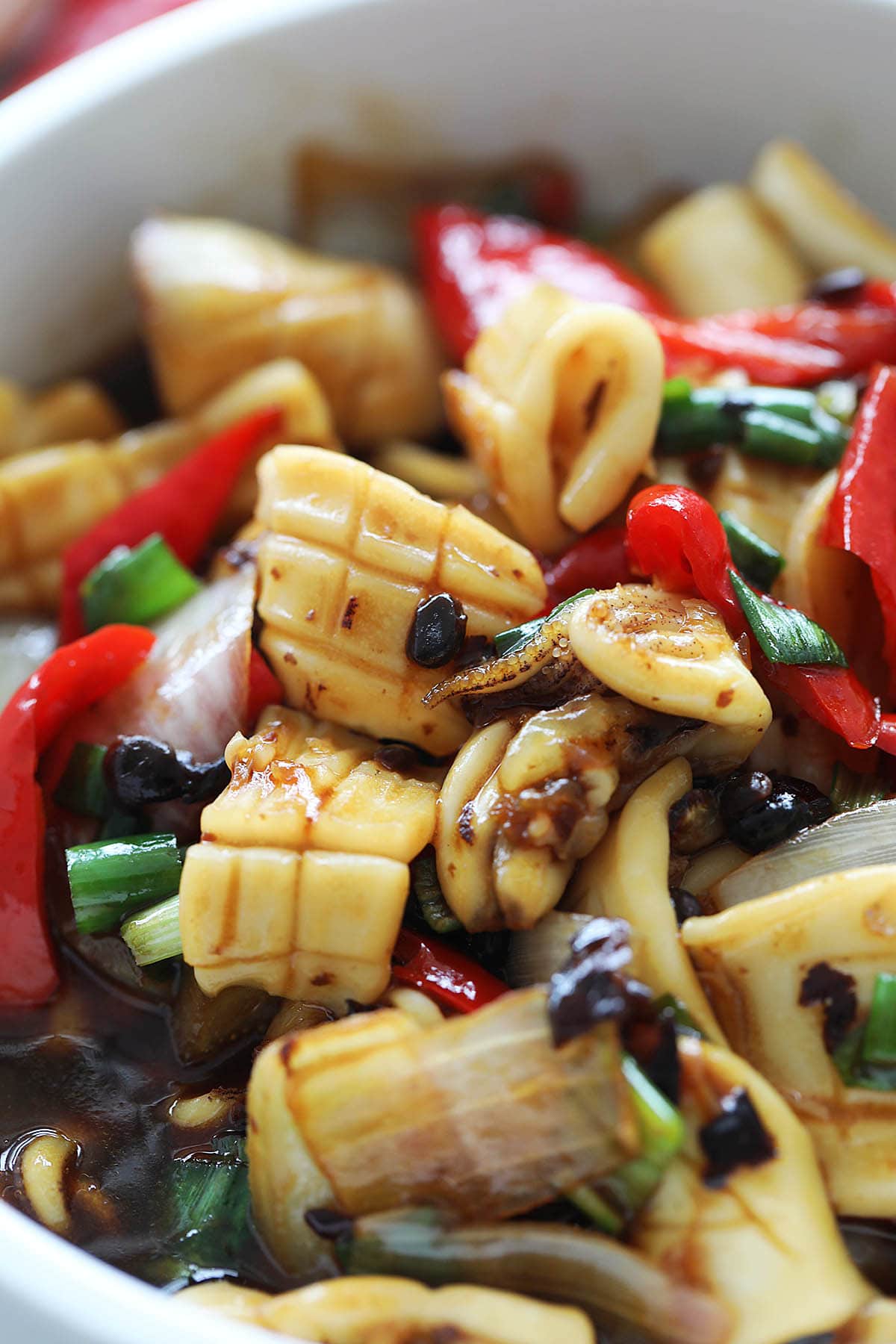 Chinese style squid with black bean sauce.