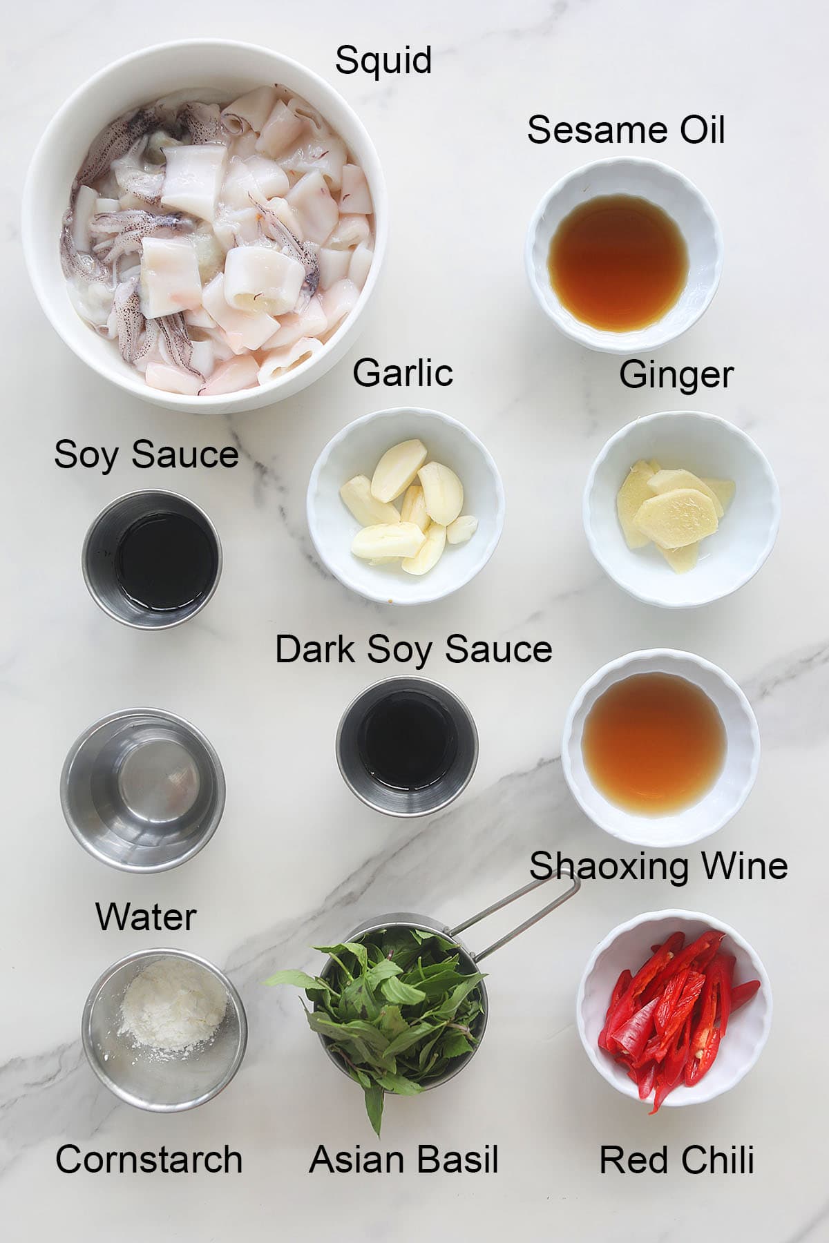 Chinese squid recipe - three cup squid ingredients.