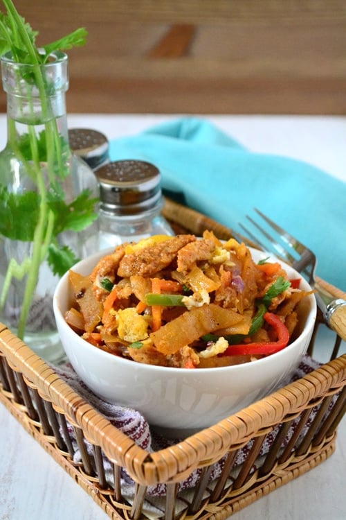 South Indian kothu roti served in a bowl.