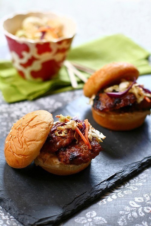 Easy Asian style five-spice marinated pork patty sliders.