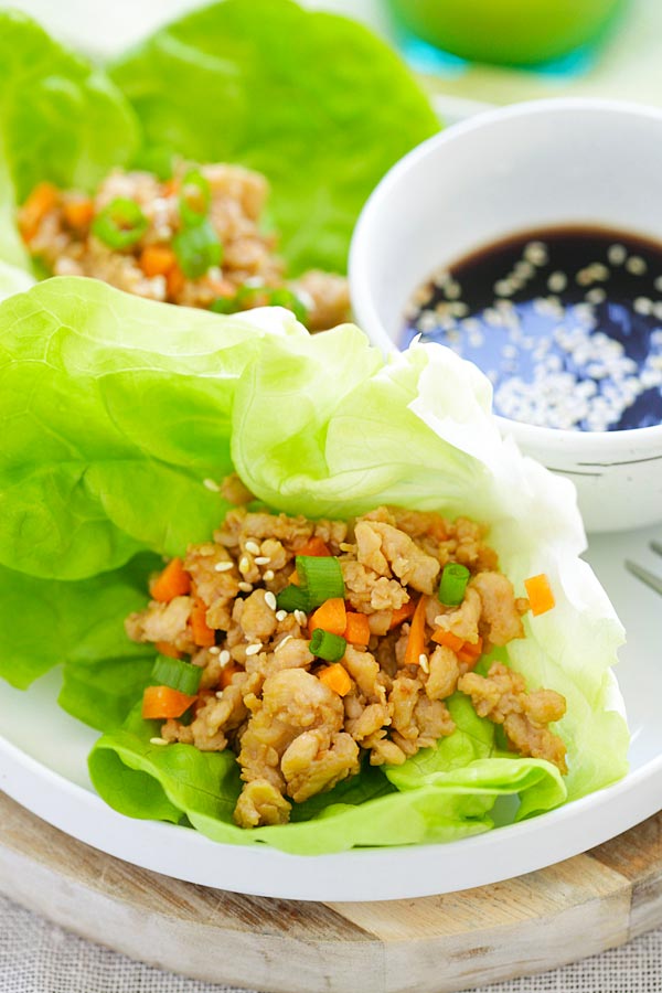 Chicken lettuce wraps complete with sauce pairing.