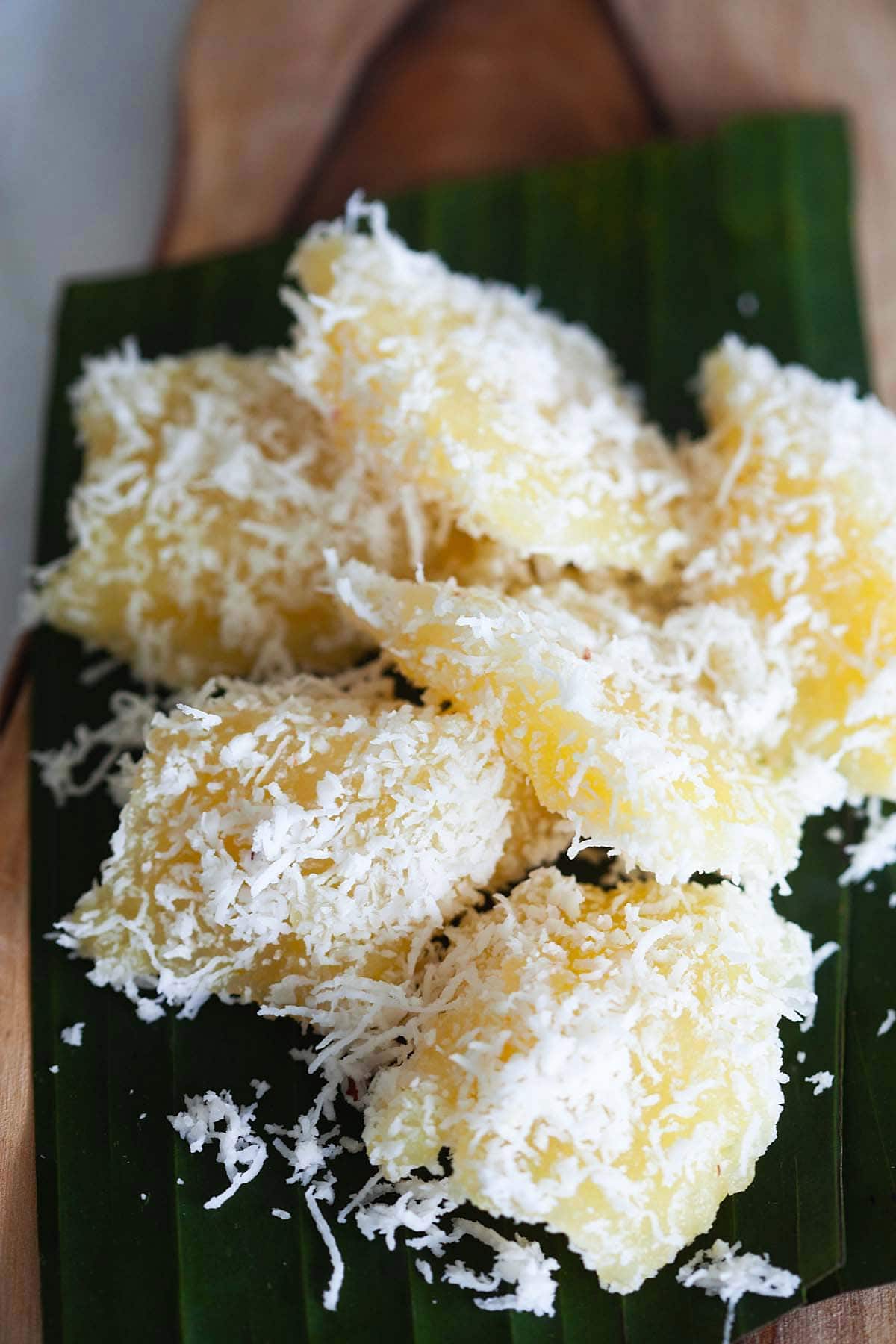 Cassava cake with shredded coconut.