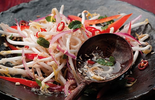 Easy homemade Malay coconut and chili kerabu salad, ready to serve.