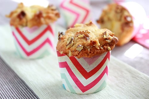 Easy homemade banana cream cheese muffins, ready to serve.