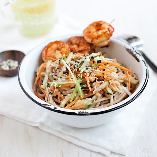 Cold Sesame Noodles with Butter Pepper Shrimp