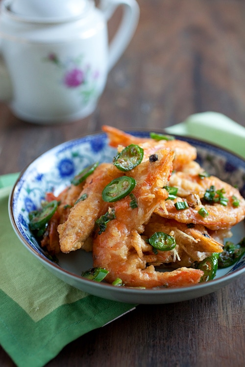 Delicious Asian style crispy stir fry shrimp with salt and pepper ingredients.