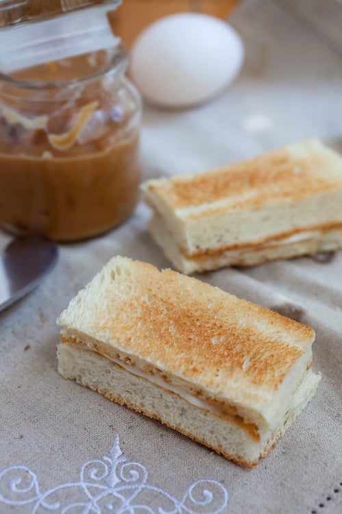 Easy homemade Malaysian breakfast kaya toasted white bread.