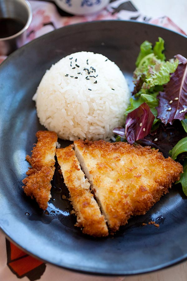 Japanese Chicken Katsu with crispy panko bread crumbs.