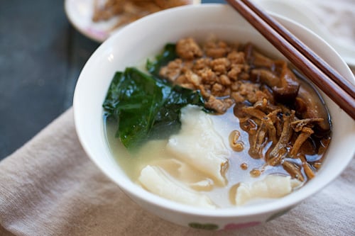 Easy homemade hand-torn noodles in a rich anchovy broth and topped with ground pork, veggie and crispy anchovies.