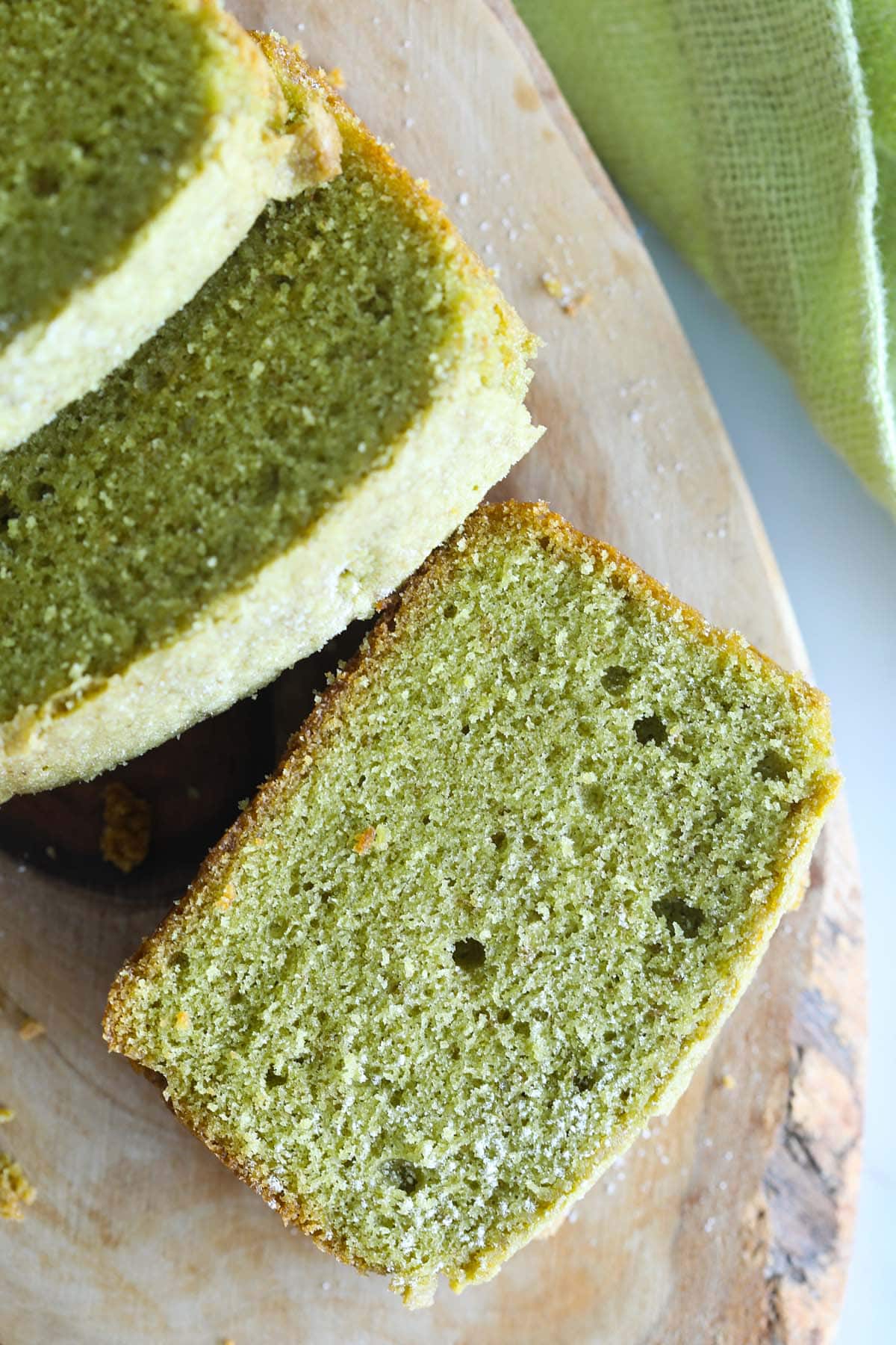 Moist matcha pound cake.