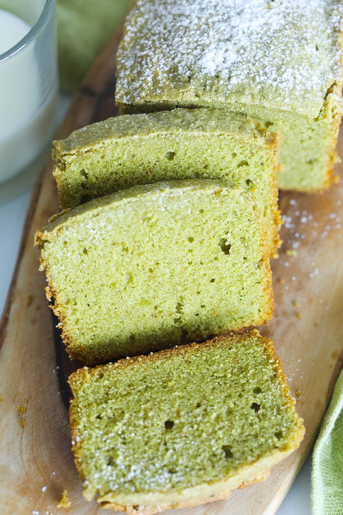 Easy Matcha pound cake, ready to serve.