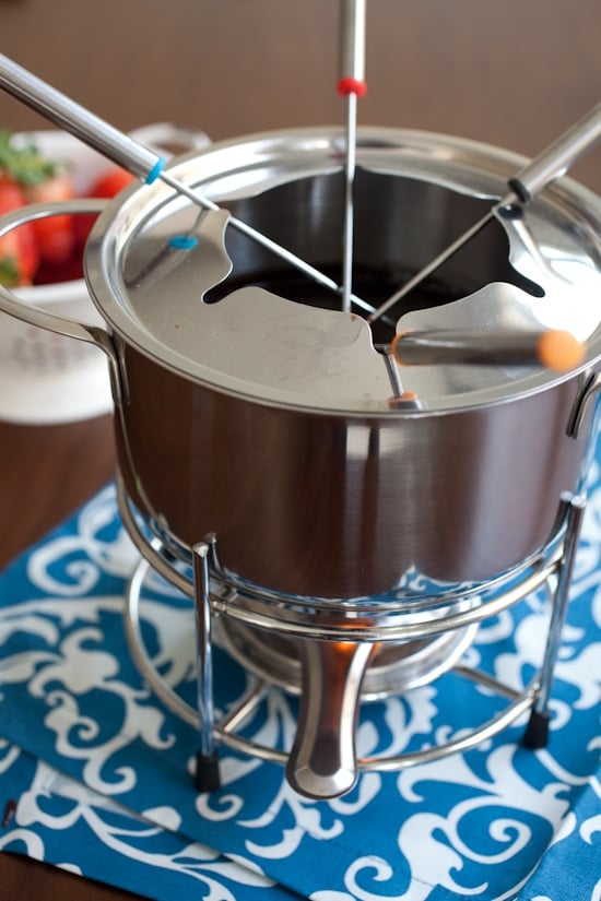 Fondue set used to make chocolate fondue to dip.