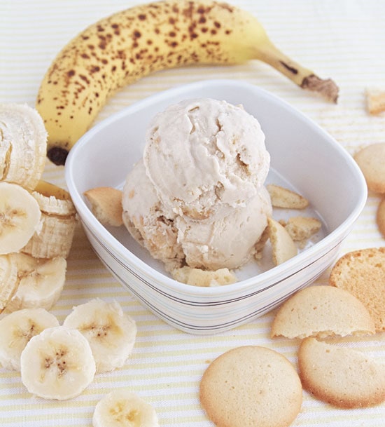 Easy and quick homemade banana pudding ice cream served in a bowl.