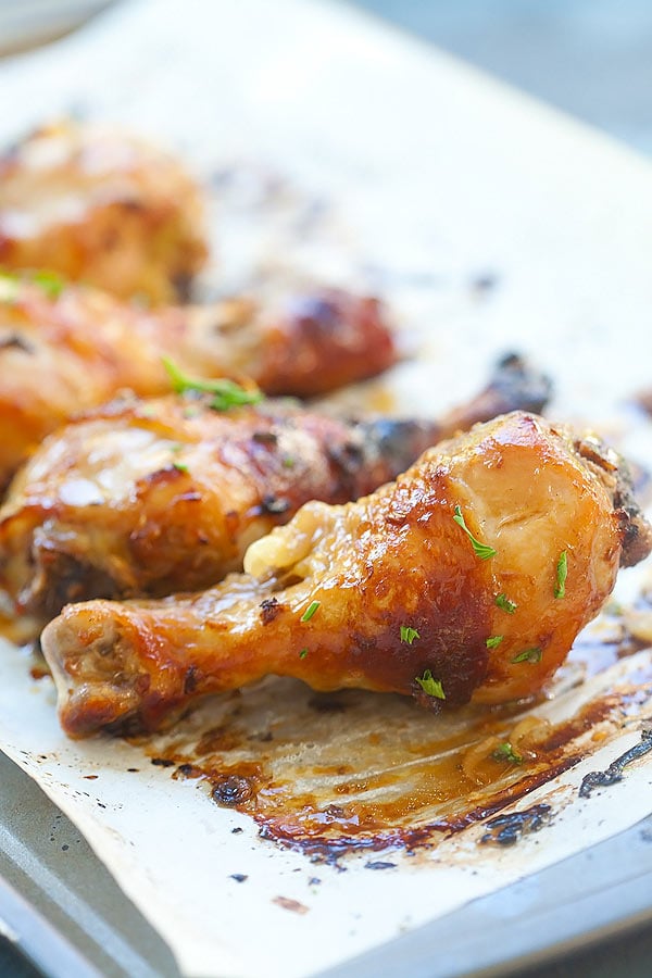 Baked honey Lemongrass Chicken on aluminium foil.