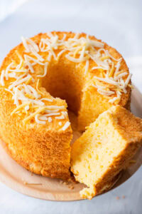 Parmesan cheese chiffon cake with a fluffy, spongy inner.