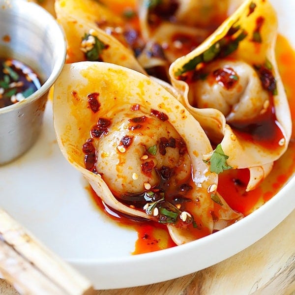 Sichuan red oil wontons