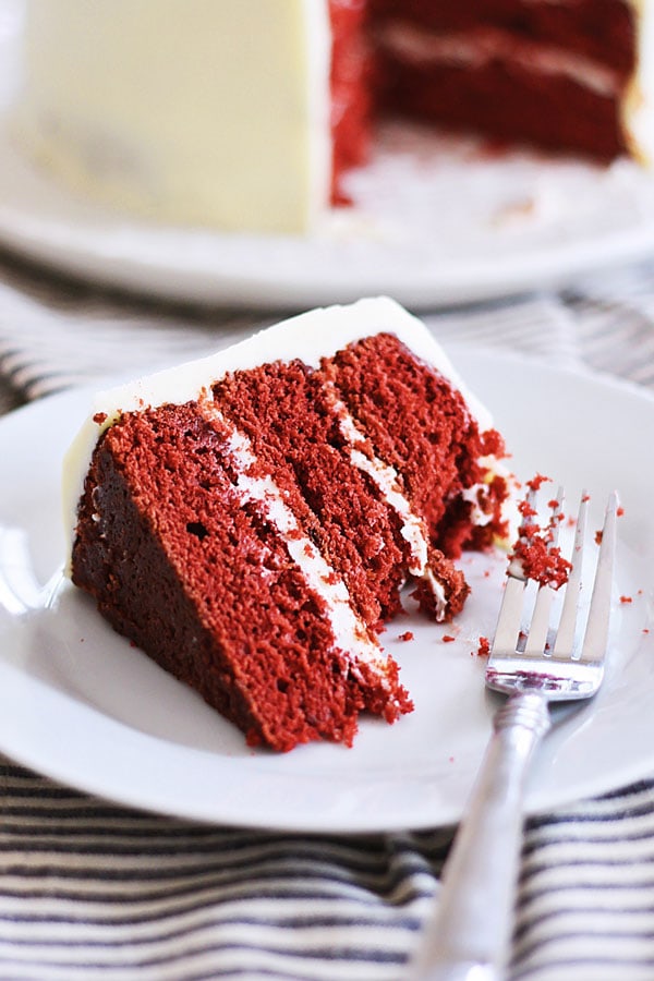 Easy and healthy homemade Red Velvet Cake served in a plate.