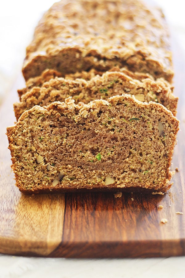 Homemade healthy zucchini bread loaf, ready to serve.