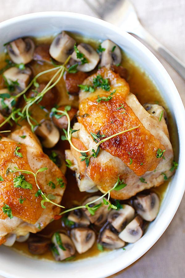 French style Chicken breast with Sauteed Mushroom ready to serve.