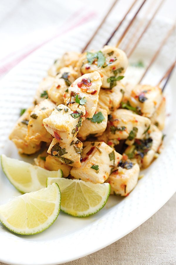 Easy Cilantro Lime Chicken Kebab skewers.