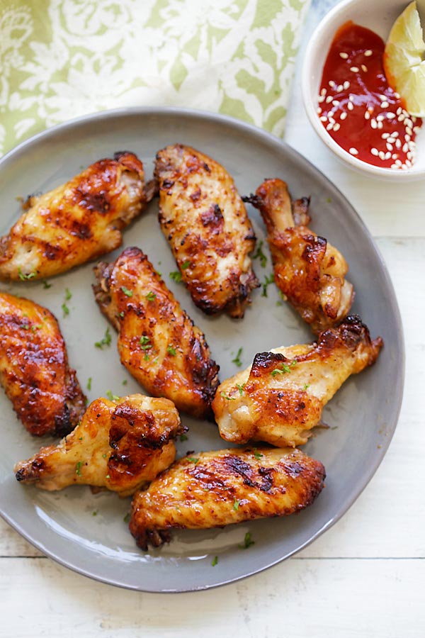 Asian summer time BBQ chicken wings in a plate.