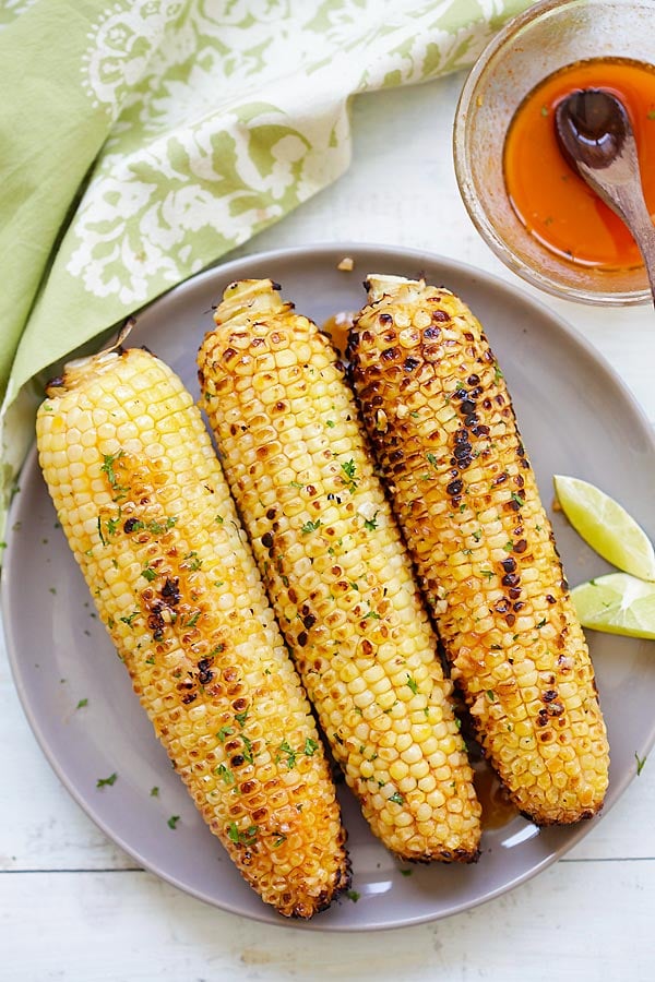 Fresh corn grill without husk.