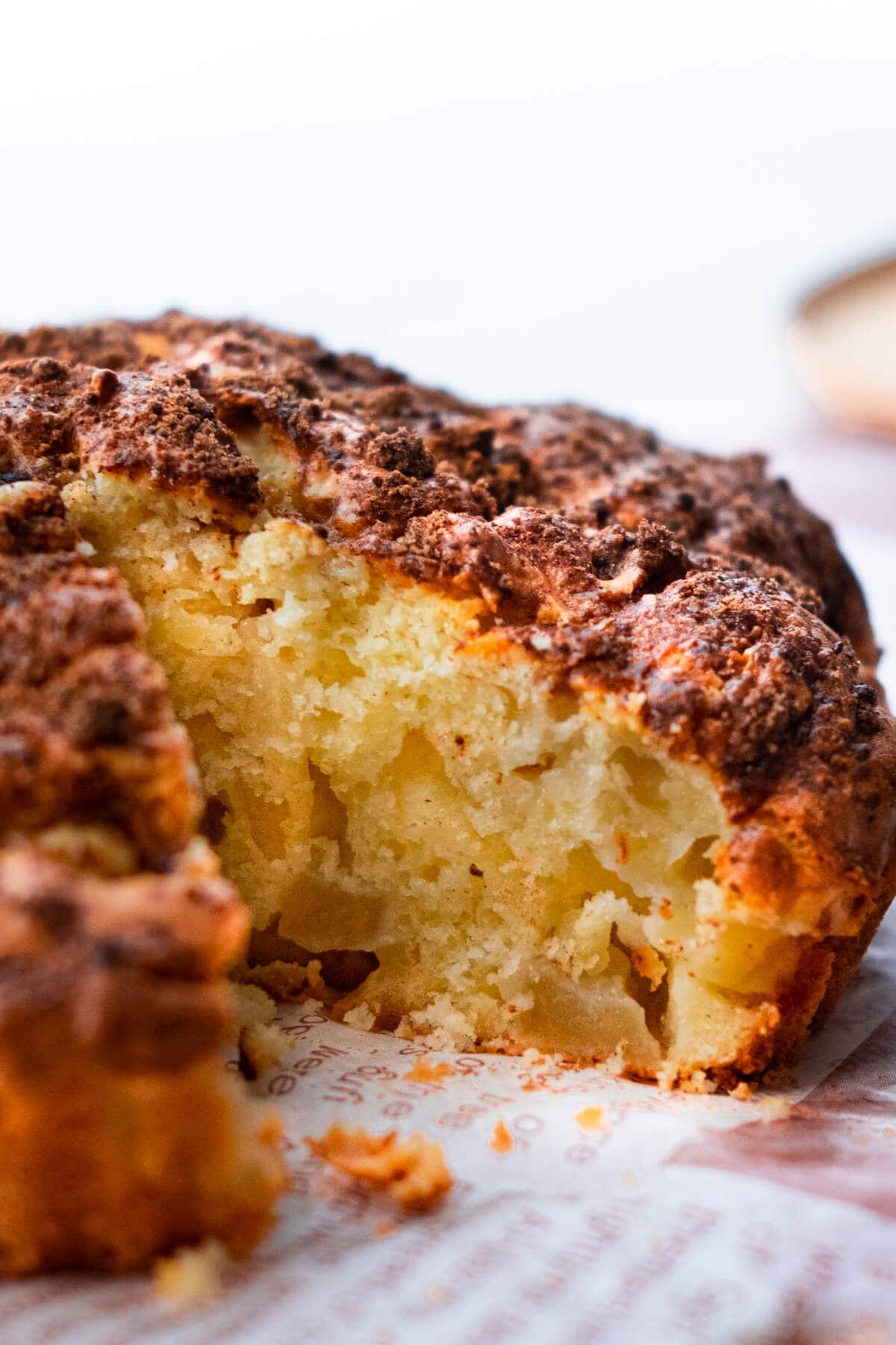 Moist cake with apple cubes infused in the center.