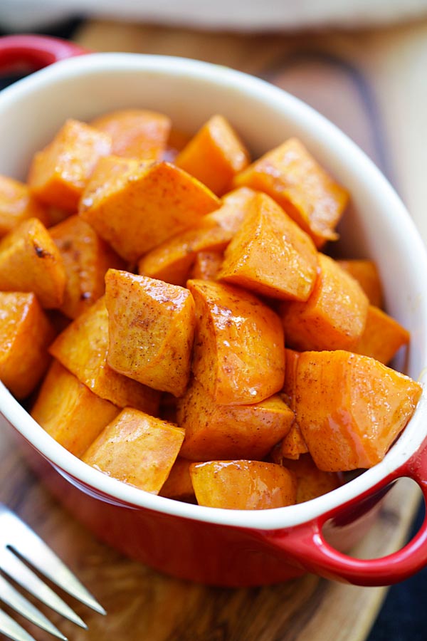 Honey Cinnamon Roasted Sweet Potatoes as thanksgiving holiday dish.