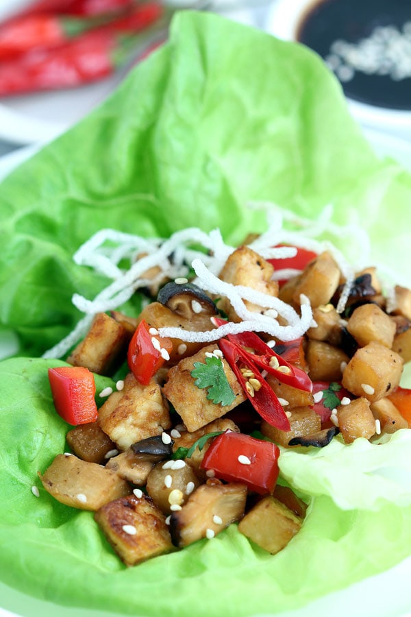 Healthy vegan Tofu Lettuce Wraps recipe.