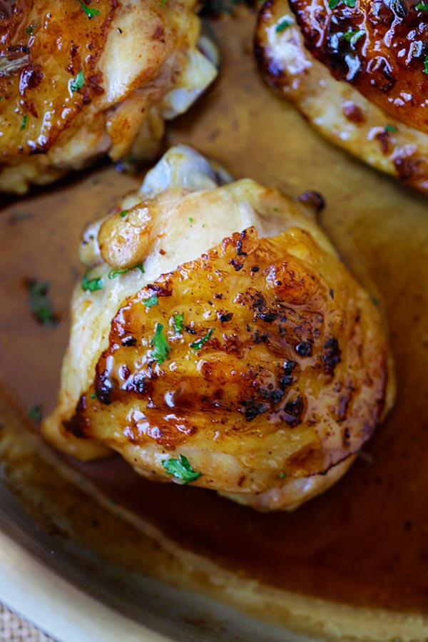 Quick and easy skillet honey balsamic chicken, ready to serve.