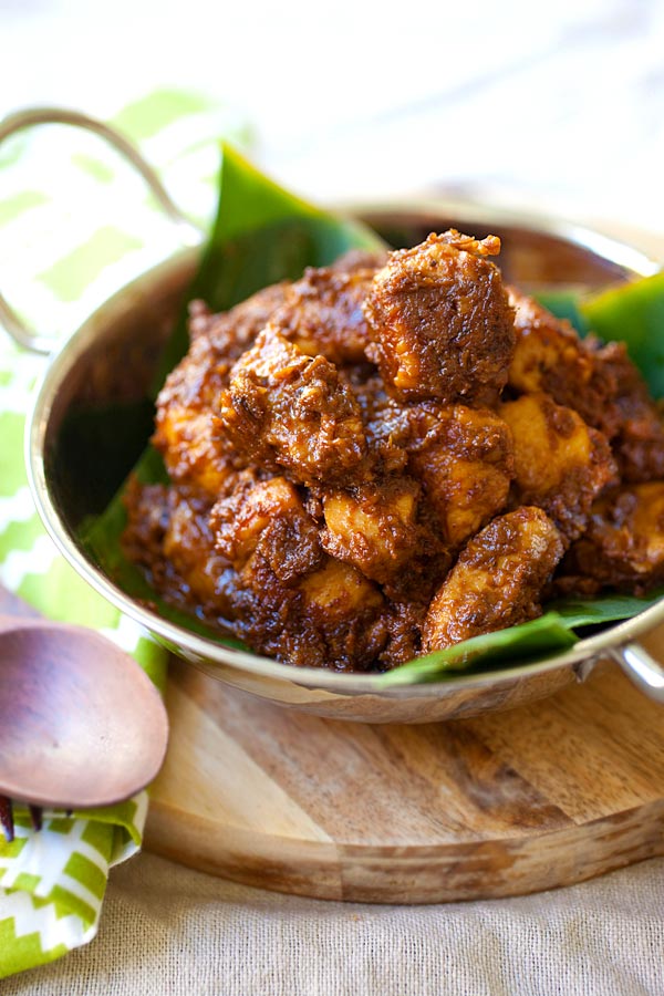 Chicken Rendang Malaysian-Indonesian chicken stew with spices and coconut milk.