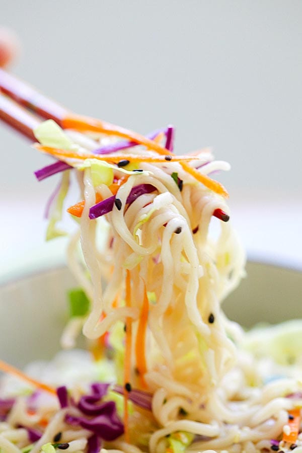 Healthy homemade ramen noodles with chopsticks ready to serve.