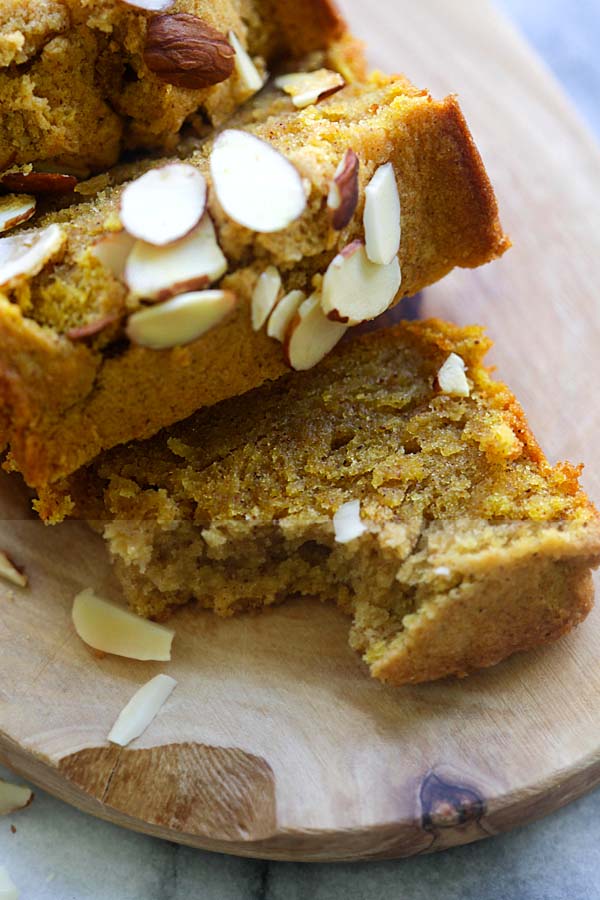 Healthy homemade pumpkin pound cake, ready to serve.