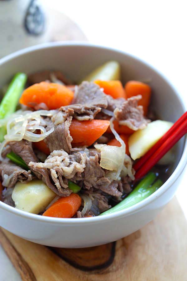 Easy recipe Japanese meat and potato stew ready to serve.