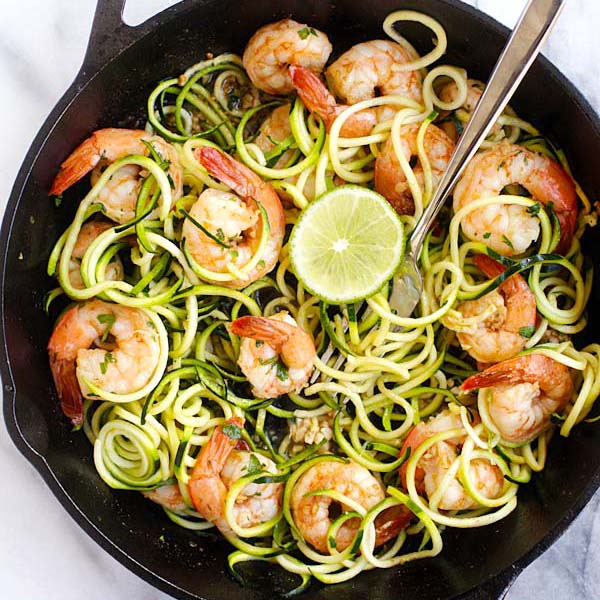 Brown Butter Cilantro Lime Shrimp Zoodles