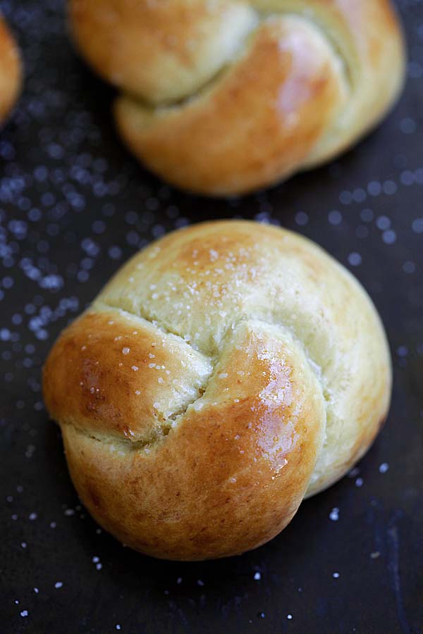 Close up homemade healthy Challah knots.