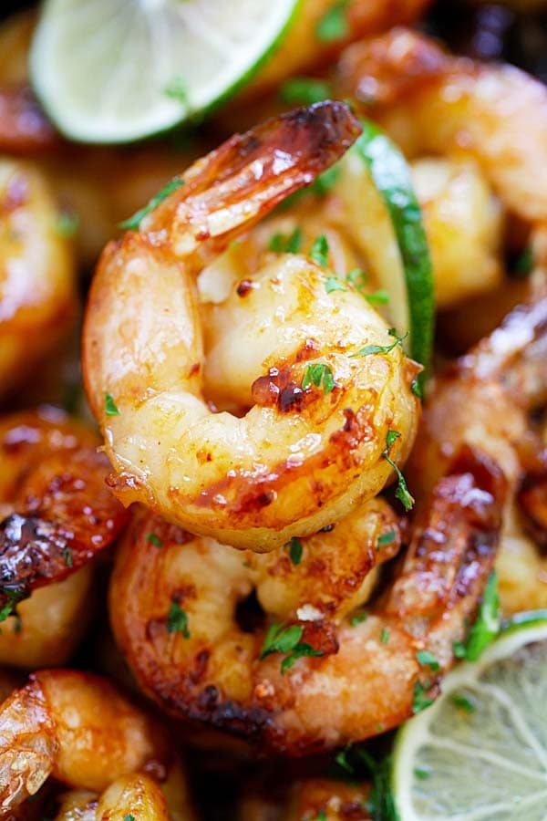 Garlic Honey Lime Shrimp close up.