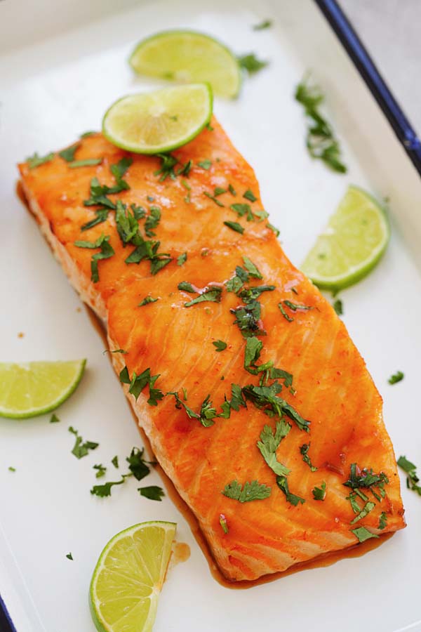 Cilantro lime salmon fillet with orange glaze.