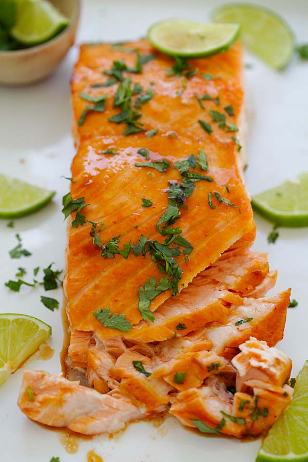 Cilantro lime salmon oven-baked, ready to serve.