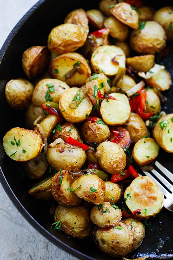 Easy oven roasted French-style baby potatoes recipe.