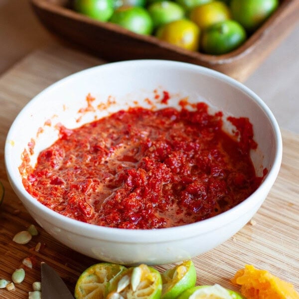 Sambal belacan in a bowl.